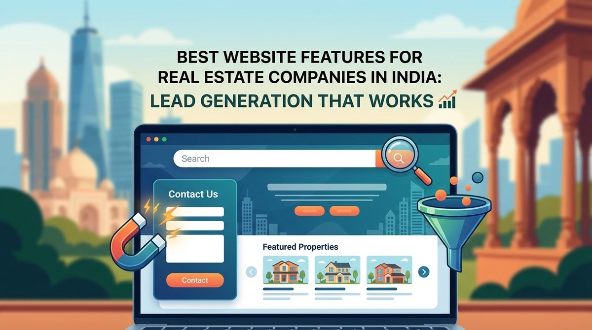 Best website features for real estate companies in India showing property listings and lead generation tools