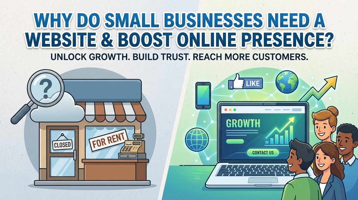 why do small business need a website, benefits of a website for small business, online presence for small businesses, website for small business, small business growth strategies, boost your online presence, crazzycodes